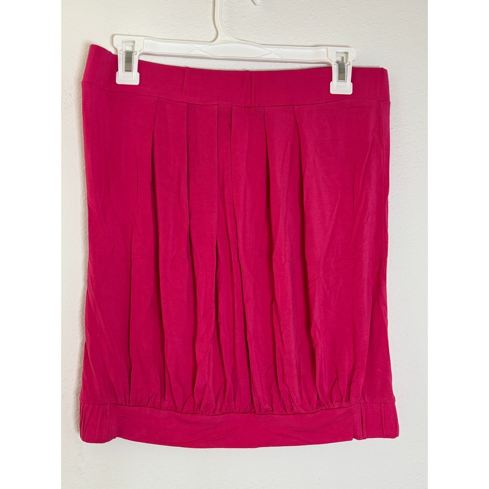 Maggie Tang Magenta Pink Pleated Bubble Mini Skirt XL Elastic Waist Stretch